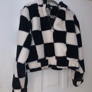 Black and white fur hoodie